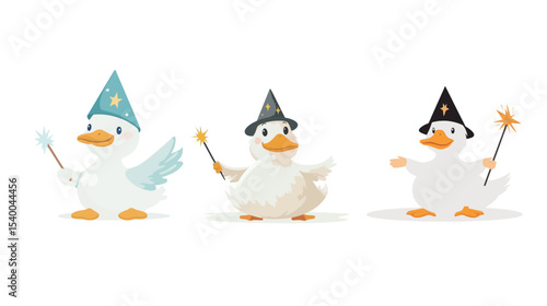 White Fat Lazy Duck with Yellow Beak Vector Illustration