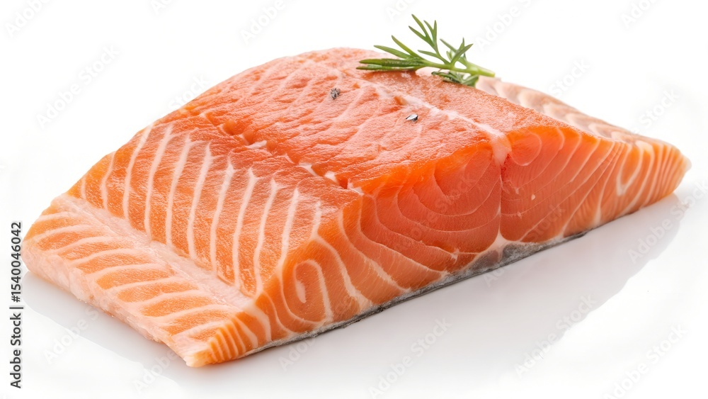 A fresh salmon fillet on a white background, emphasizing its rich color. A fresh salmon fillet on a white background, emphasizing its rich color.