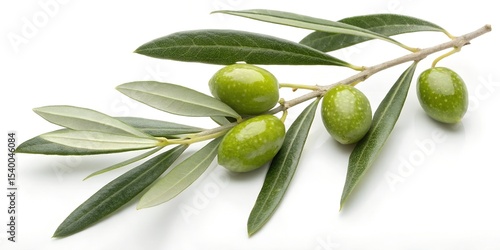 Wallpaper Mural A cluster of green olives with leaves on a white background, perfect for olive oil branding. Torontodigital.ca