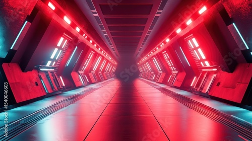 Futuristic corridor with vibrant neon lights