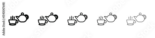 Teapot with teabag on cup icon isolated vector on white background set
