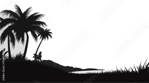 Backlit Palm Tree Silhouette with Glowing Horizon Vector Illustration