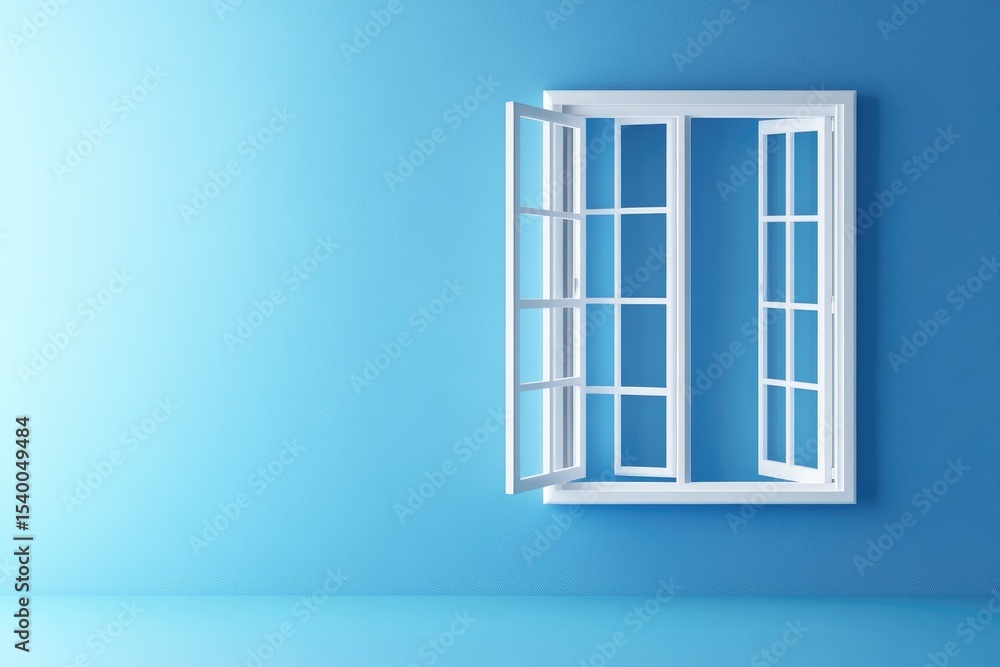 Obraz premium White window on blue wall