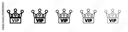 Vip text with crown icon isolated vector on white background set