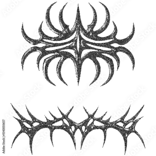 Gothic Stipple Symbol. Spiny Tribal Ornament. Fine effect. 