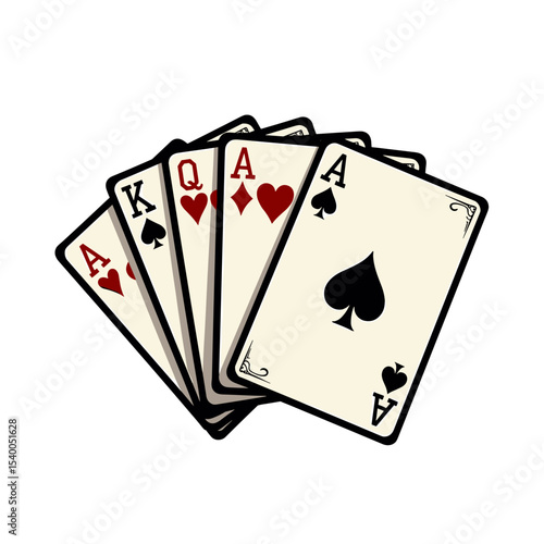 Illustration of a Winning Poker Hand: Ace, King, Queen, Ace, Ace - Full House, Aces Full of Kings