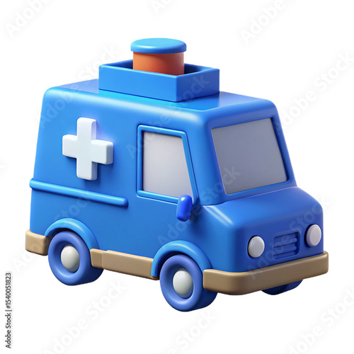 Cartoon style ambulance illustration representing emergency medical services and healthcare assistance