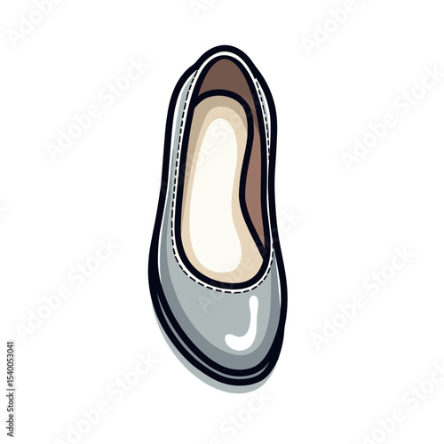Elegant Silver Ballet Flat Shoe Illustration on White Background, Fashion Footwear Design