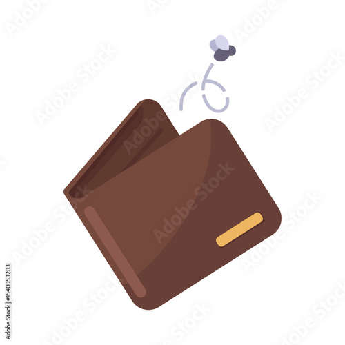 Minimalist Illustration of a Brown Wallet with a Flying Coin on a White Background for Financial and Economic Concepts