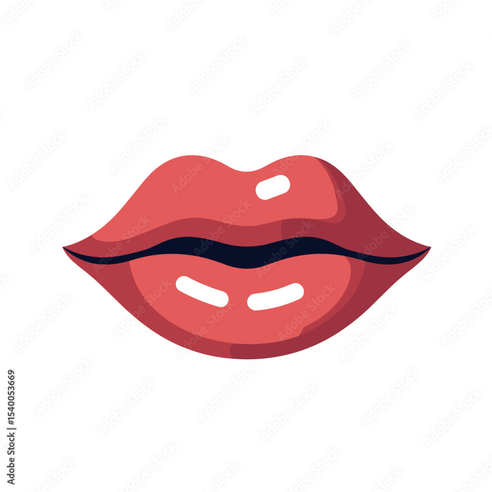 Illustration of Red Lips with Glossy Highlights on a White Background, Beauty and Fashion Concept Illustration of Red Lips with Glossy Highlights on a White Background, Beauty and Fashion Concept