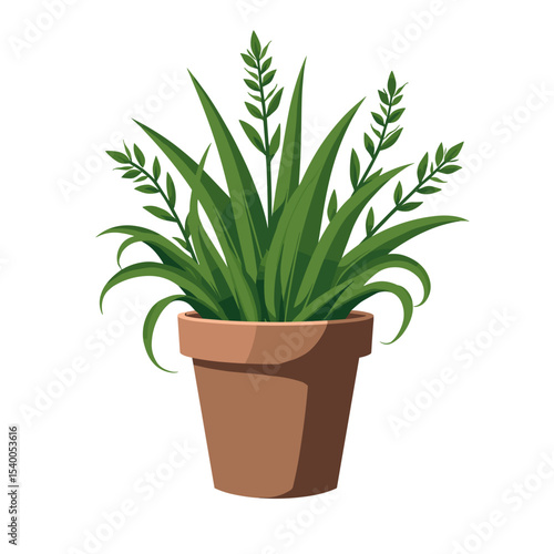 Wallpaper Mural Illustration of a Green Plant in a Brown Pot with White Background, Decorative Houseplant Torontodigital.ca