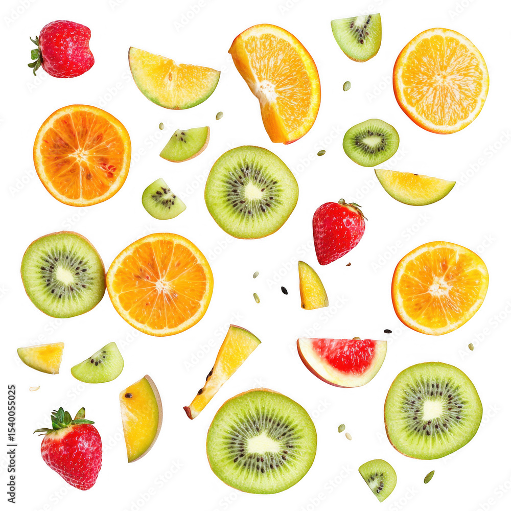 Assorted fresh fruit slices isolated on transparent background Assorted fresh fruit slices isolated on transparent background