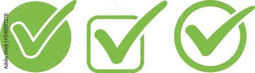 Green Checkmark Icons Circle, Square, and Tick Graphics for Approval, Confirmation, and Completion
