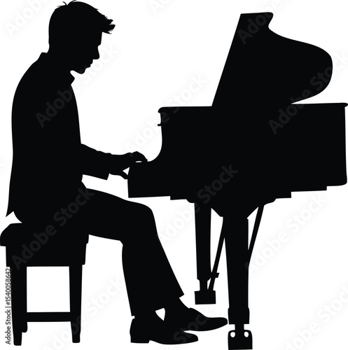Silhouette of a pianist playing a grand piano on a stage beautifully