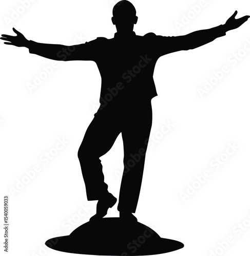 Silhouette of a man striking a pose on a rounded base, arms outstretched