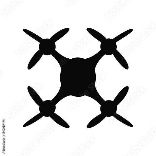A minimalist, black silhouette of a drone viewed from the front. 