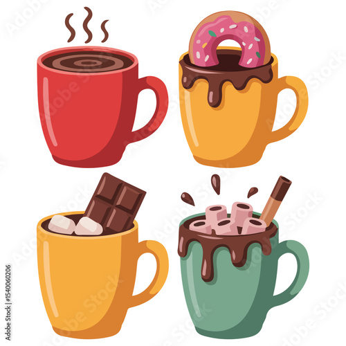 Cappuccino espresso cocoa set vector isolated white background