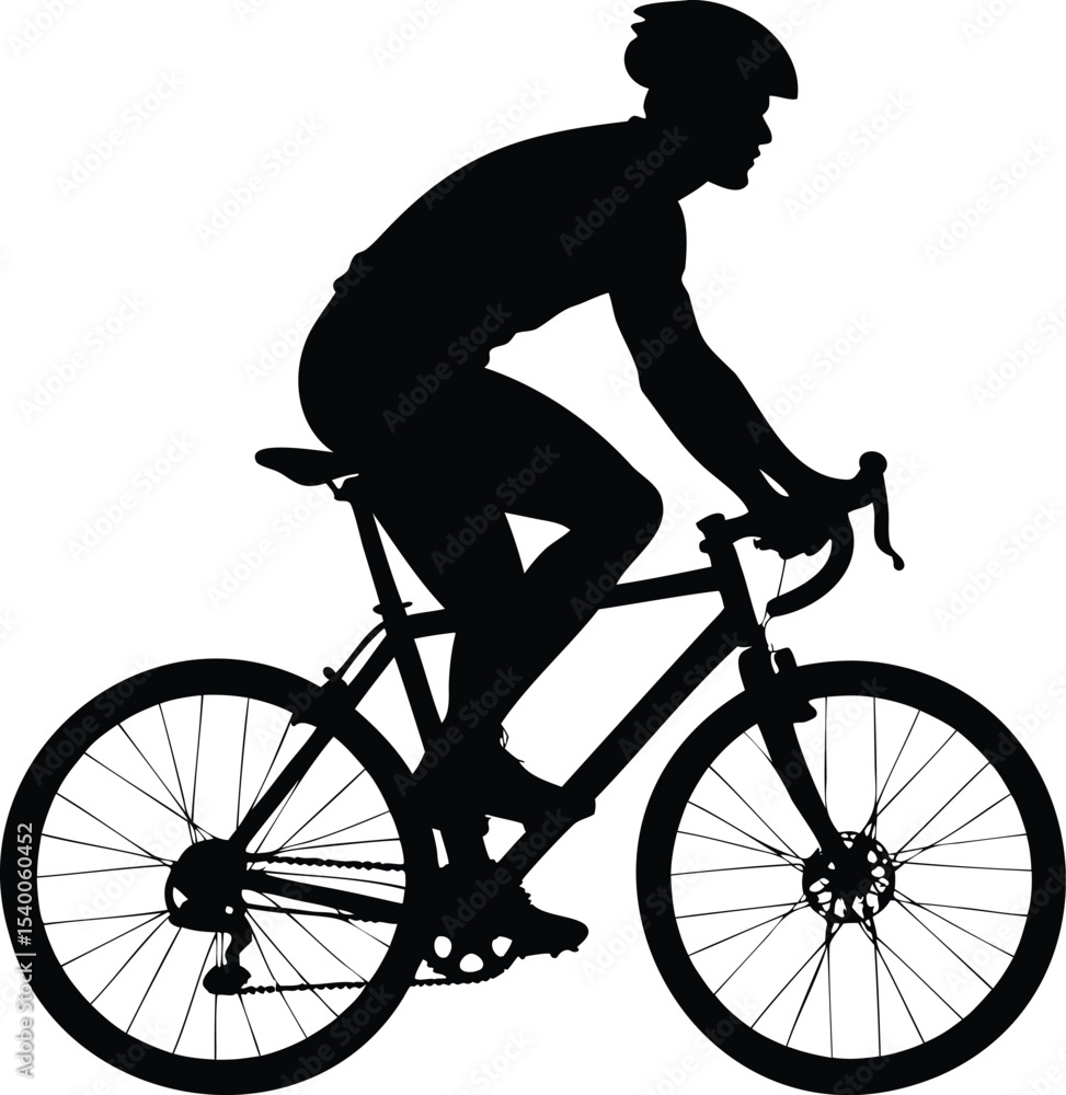 Fototapeta premium Silhouette of cyclist riding a bicycle on a white background view side