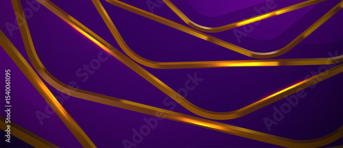 Abstract purple and gold background with wavy, luxurious lines