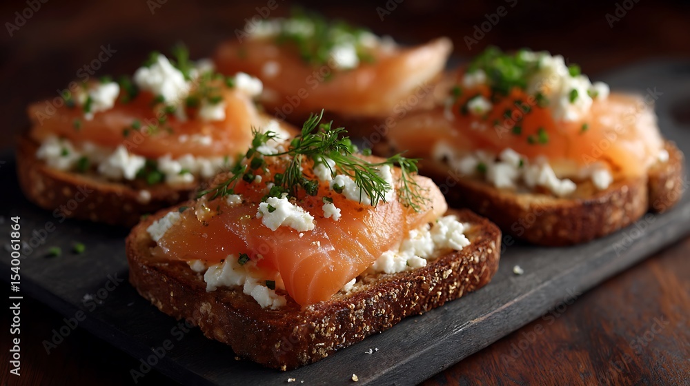 Open faced sandwiches with salmon and cream cheese Open faced sandwiches with salmon and cream cheese