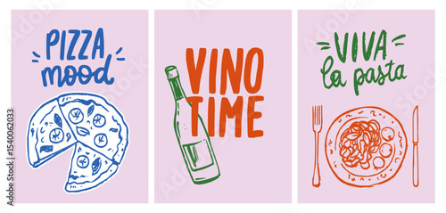 Italian Food Poster with Whimsical Vintage Doodle Style