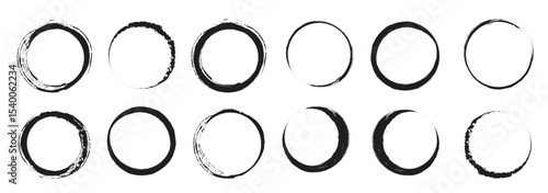 Set of vector textured circles. Collection of round paint brush strokes. Hand drawn brush stroke textures