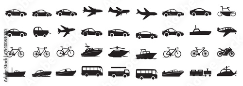 silhouette vector icons different vehicles