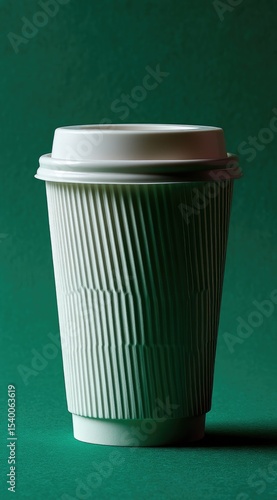 Wallpaper Mural A white, corrugated paper coffee cup with a matching lid sits against a dark teal background, subtly lit from the side Torontodigital.ca