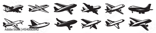 sleek modern air plane icon set off variations black white