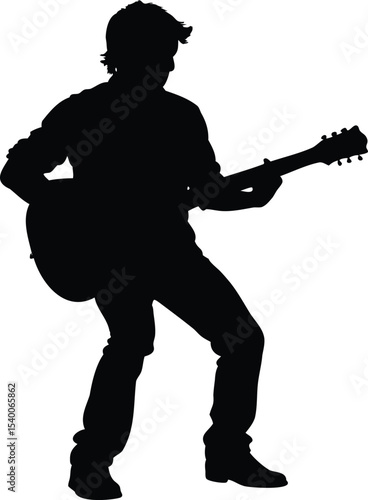 Silhouette of a musician passionately playing an acoustic guitar with intense expression