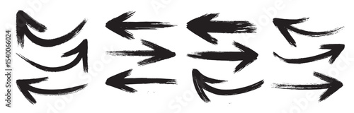 brush stroke set black arrows vector design elements different shapes one color black Vector illustration.