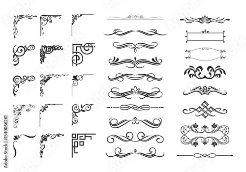 Black corner line border icon set