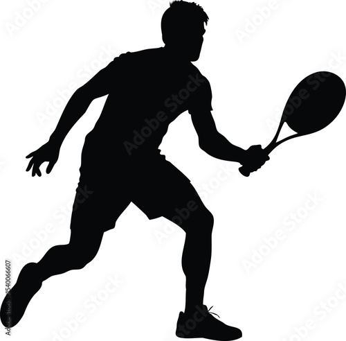 Silhouette of a male tennis player in motion about to hit the ball