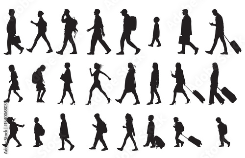  set silhouette walking people children