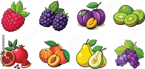 Colorful Vector Illustration of Fresh Fruit Bundle  Vibrant Tropical Fruit Collection.Colorful vector illustration of a fresh fruit bundle featurin new 2025 trendy summer grapgic