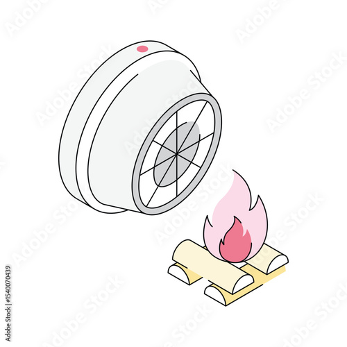 A trendy isometric outline icon of fire detector system