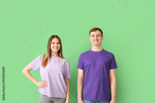 Young couple in t-shirts on...