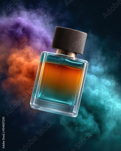 Floating Bottle of Cologne with Colorful Smoke Effects