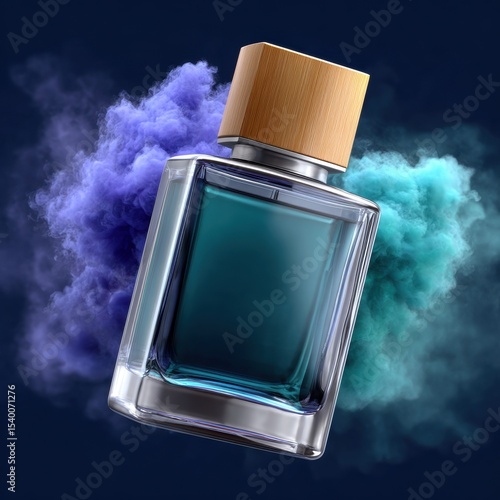 Technicolor Cologne Bottle Floating in Vapor