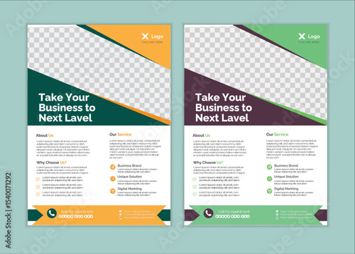 a bundle of 2 templates business flyer design, in blue color, and modern design,marketing,business proposal, promotion, advertise, publication and editable vector template design
