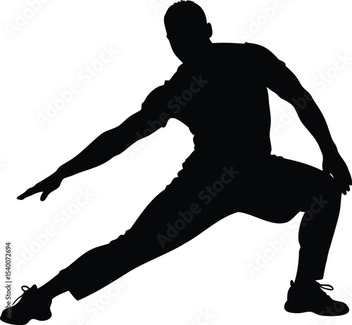 Silhouette of a man in a low lunge stretch exercise posture