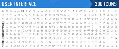 User Interface ui, ux web icons in line style. User, profile, message, mobile app, document file, social media, button, home, chat, arrow, collection. Vector illustration.