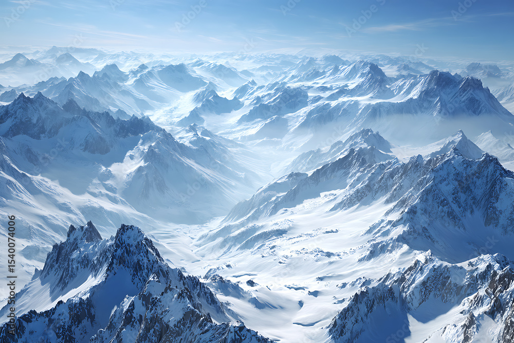 Fototapeta premium Majestic winter mountain range aerial view snowcapped peaks