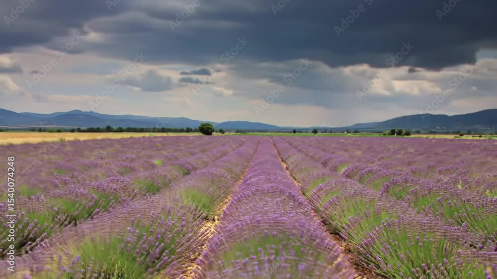 Lavender Field Under Dramatic Sky Rural Landscape Aromatic Blossom Plantation Lavender Field Under Dramatic Sky Rural Landscape Aromatic Blossom Plantation