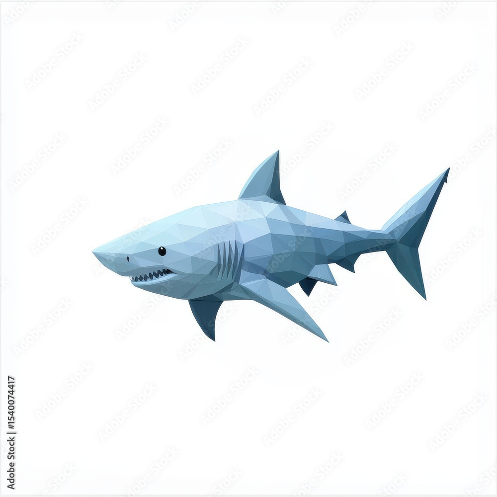 Fototapeta premium Low Poly Light Blue Shark Illustration on White Background
