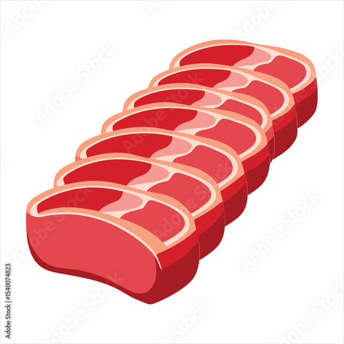 Freshly Sliced Raw Red Meat Cuts on a White Background