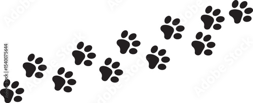 Black paw prints trail on white background