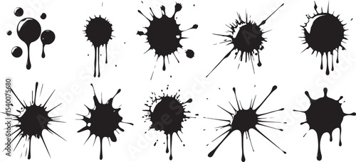 Black ink splatter collection graphic design elements