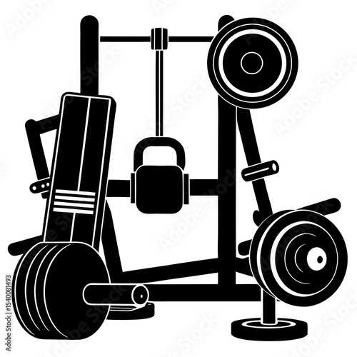 Gym Equipment Vector | Generative AI & Linocut Silhouette Design