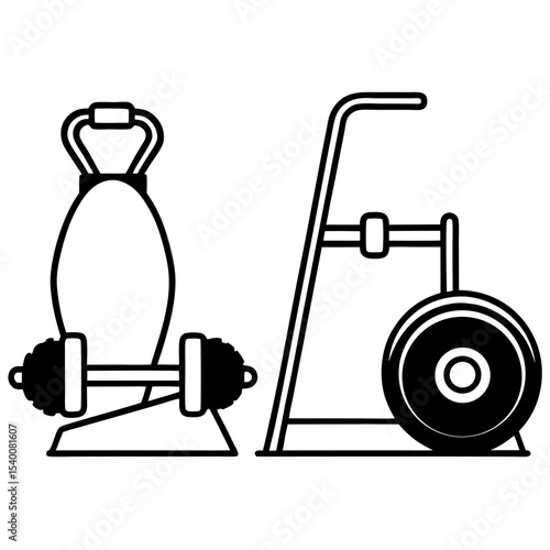 Gym Equipment Vector | Generative AI & Linocut Silhouette Design